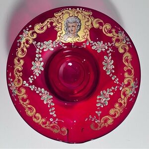 Antique MOSER SALVIATI Footed Sugar-Salt / RUBY MURANO Glass / CZECH ENAMELING